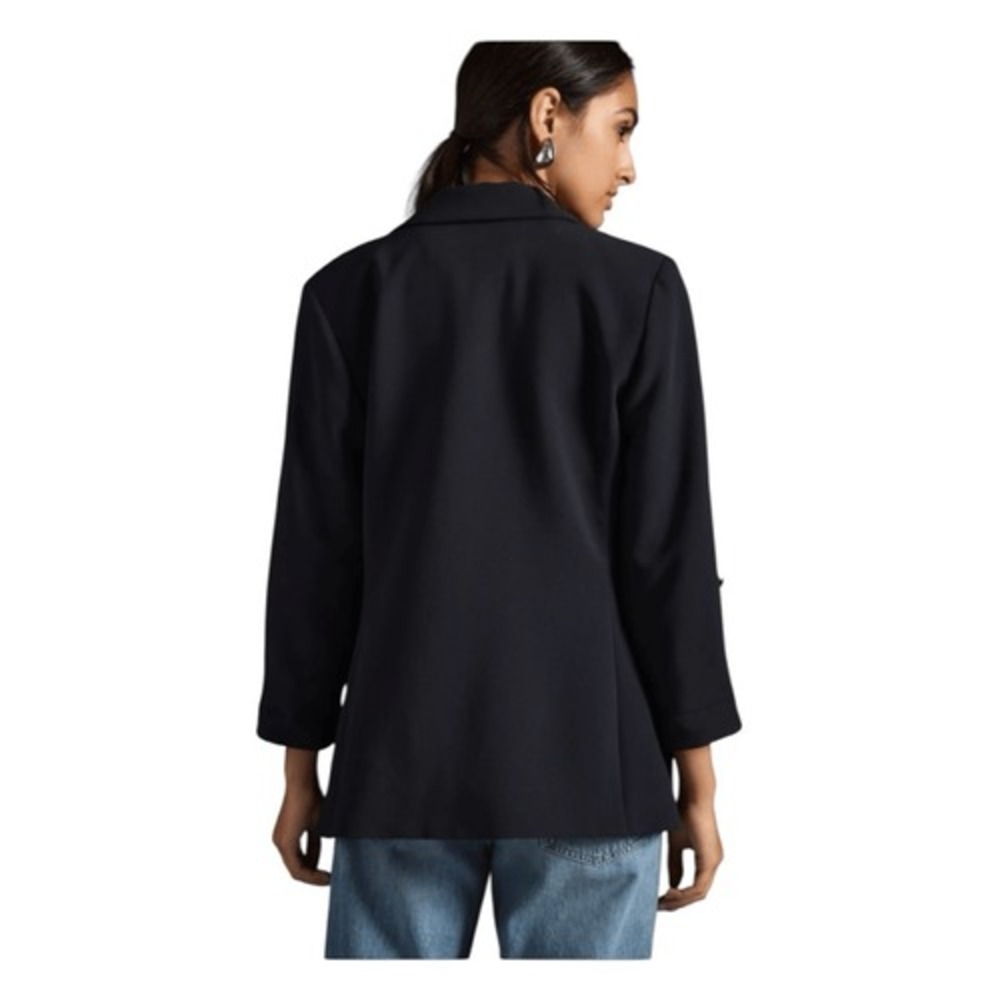 Maeve Anthropologie Lazar Roll-Sleeve Blazer Black Knit 2 - Picture 6 of 10
